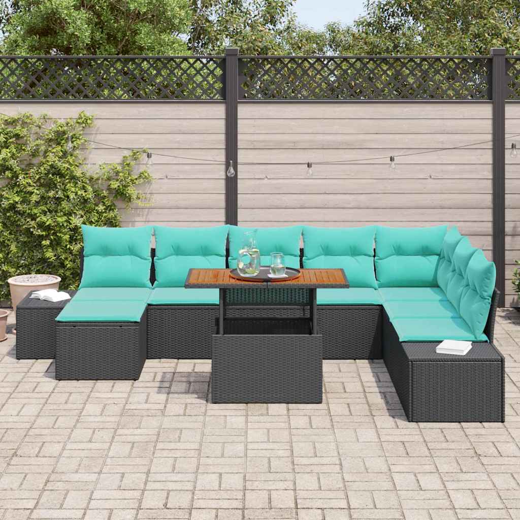 Havesofa Sæt 9 stk. Sort Poly rattan
