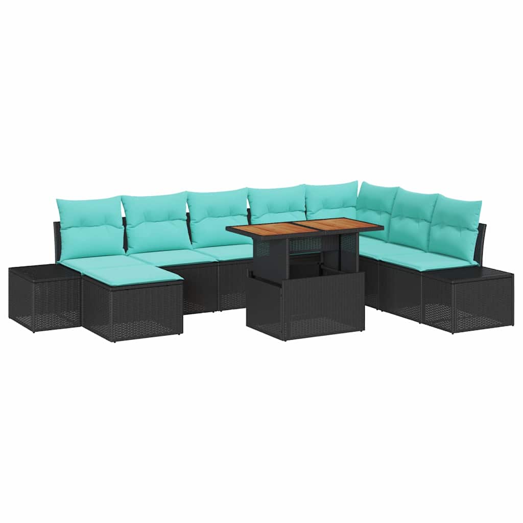 Havesofa Sæt 9 stk. Sort Poly rattan
