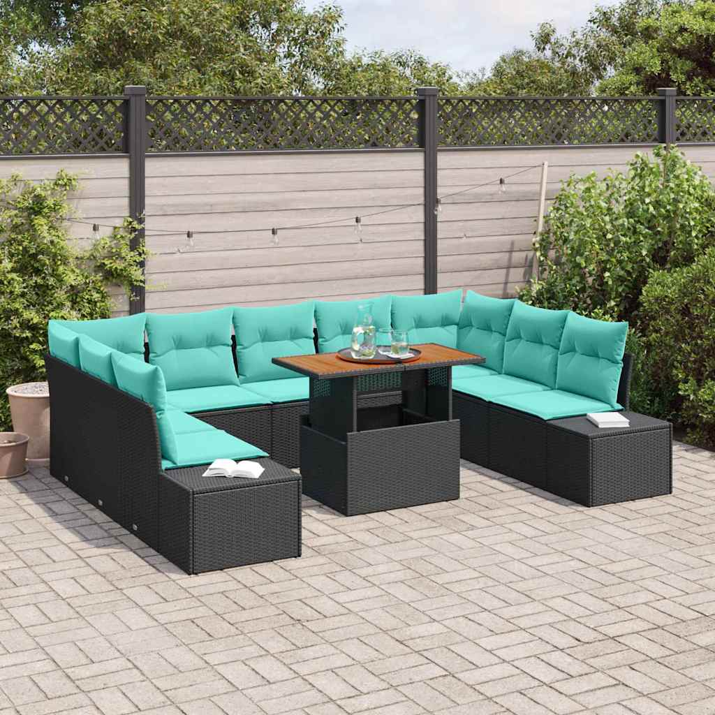 Havesofa Sæt 10 stk. Sort Poly rattan