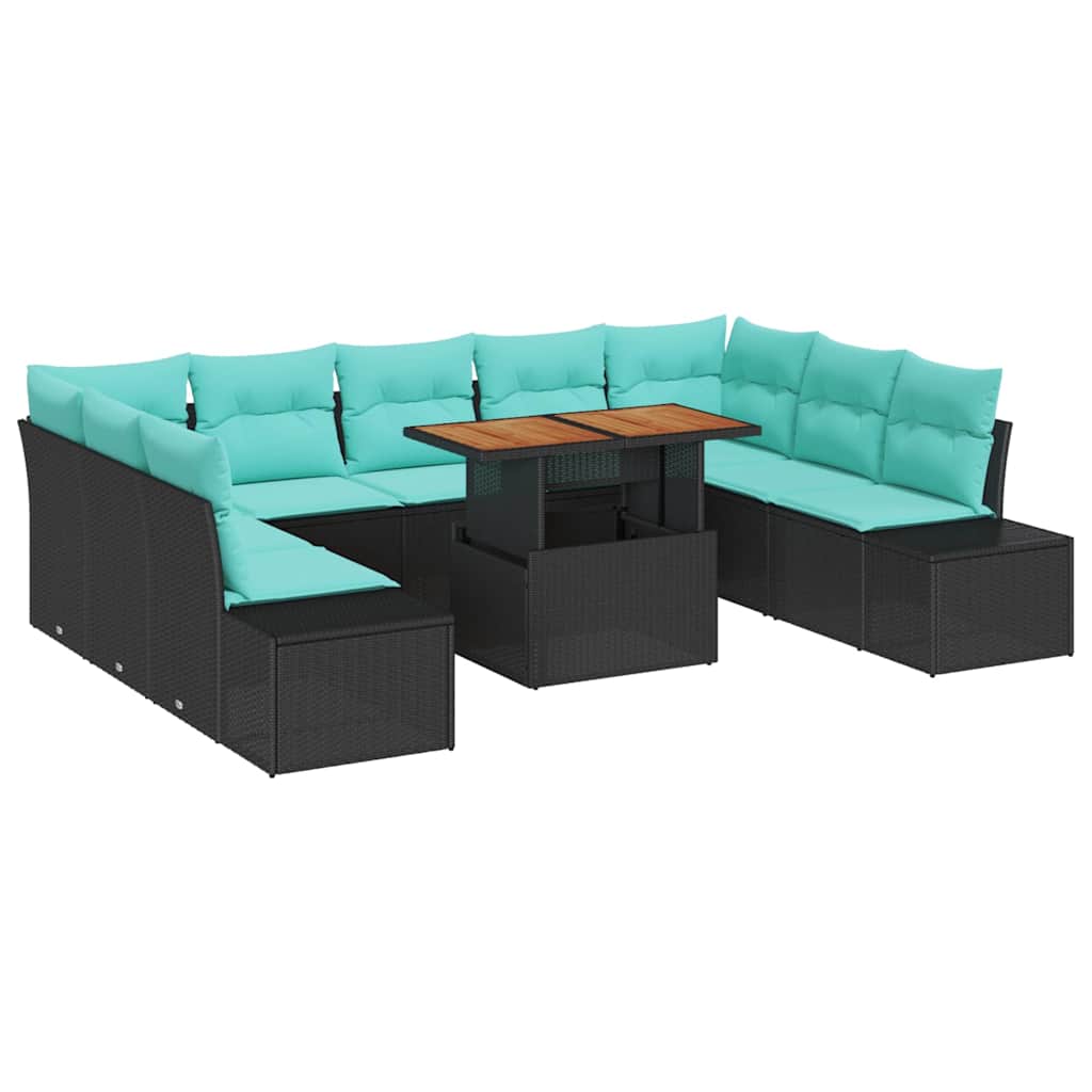 Havesofa Sæt 10 stk. Sort Poly rattan