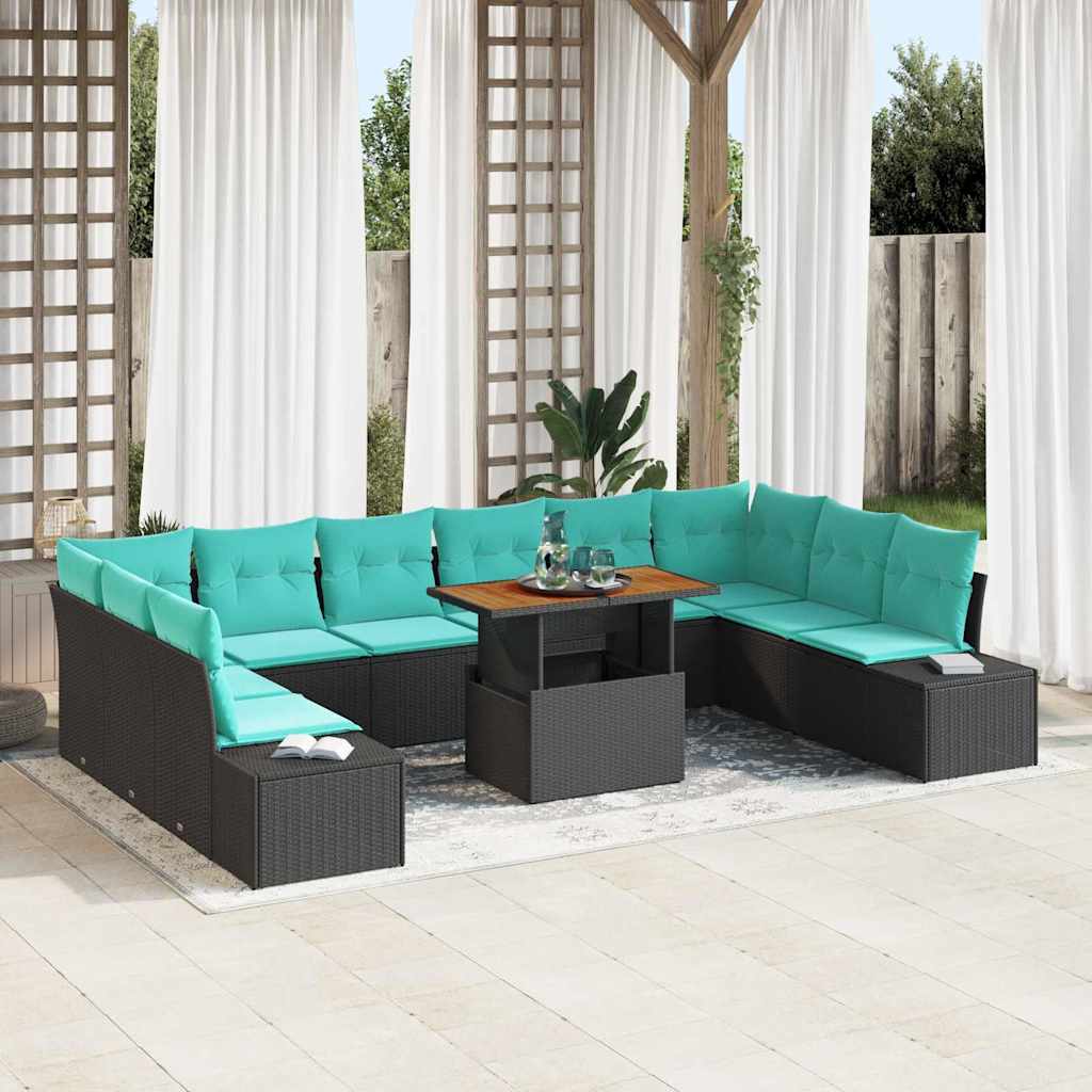 Havesofa Sæt 11 stk. Sort Poly rattan