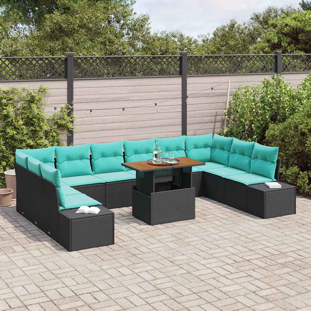 Havesofa Sæt 11 stk. Sort Poly rattan