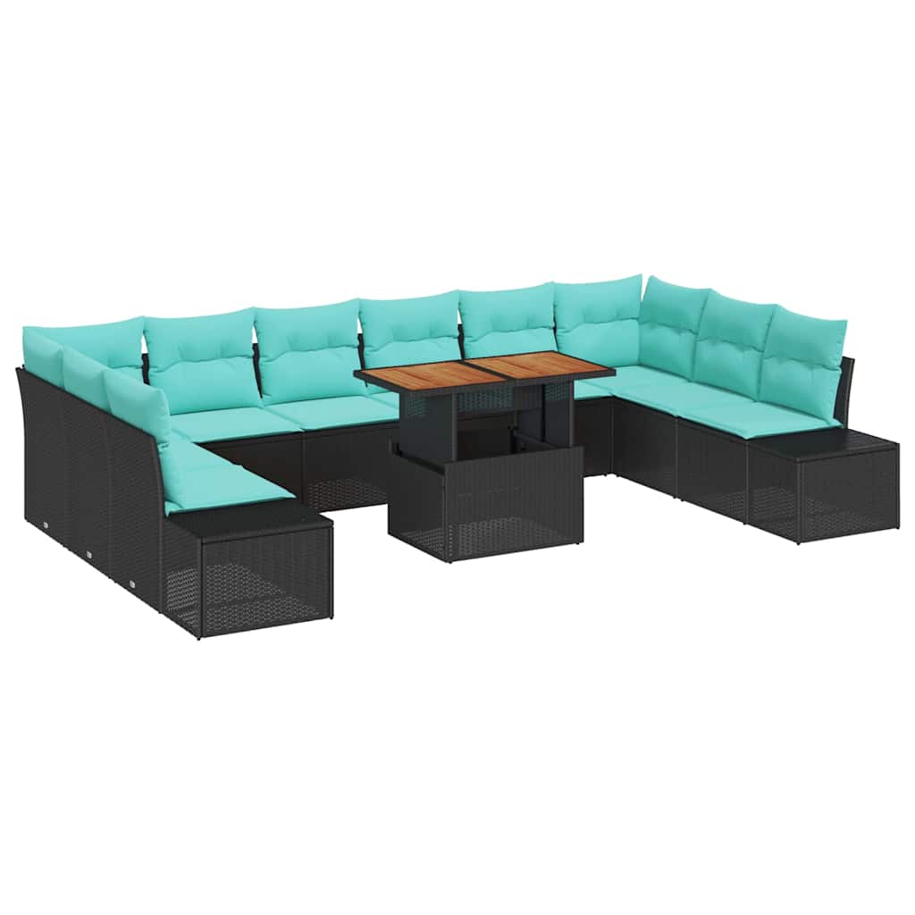 Havesofa Sæt 11 stk. Sort Poly rattan