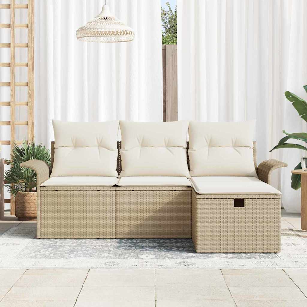 Havesofa Sæt 4 stk. Beige og creme polyrattan