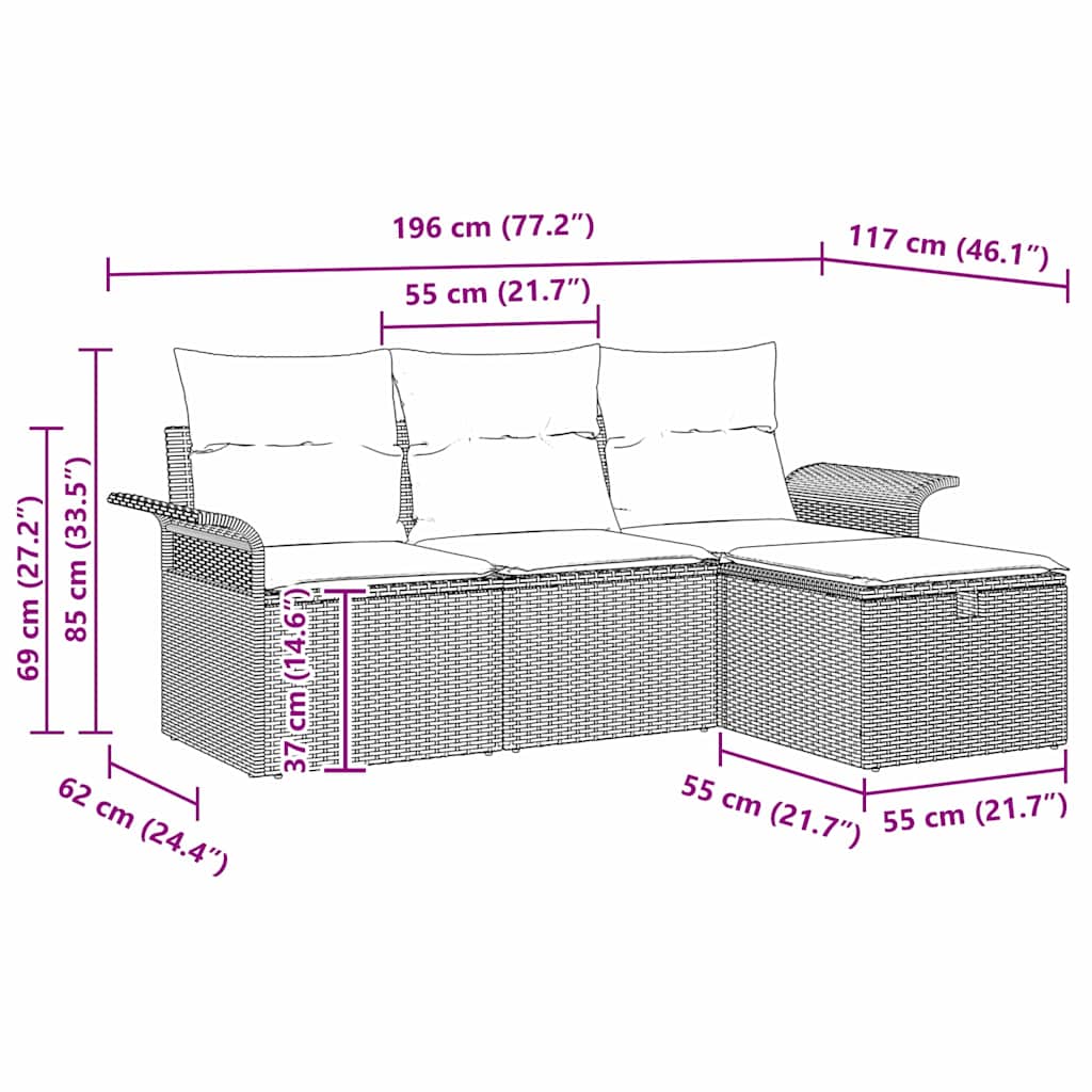 Havesofa Sæt 4 stk. Beige og creme polyrattan