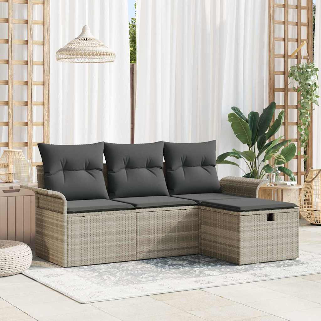 Havesofa Sæt 4 stk. Lysegrå polyrattan