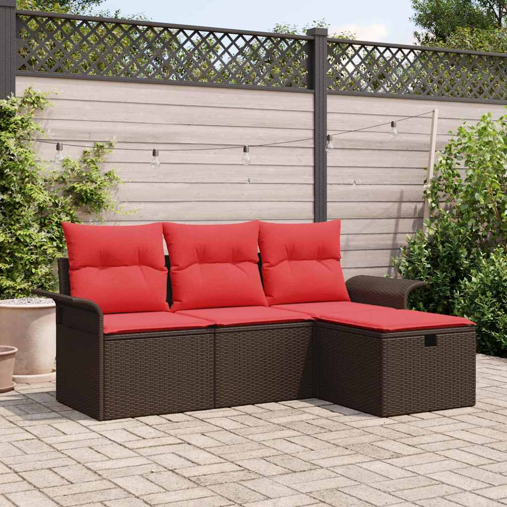 Havesofa Sæt 4 stk. Brun og Rød polyrattan