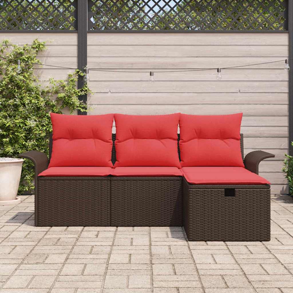 Havesofa Sæt 4 stk. Brun og Rød polyrattan