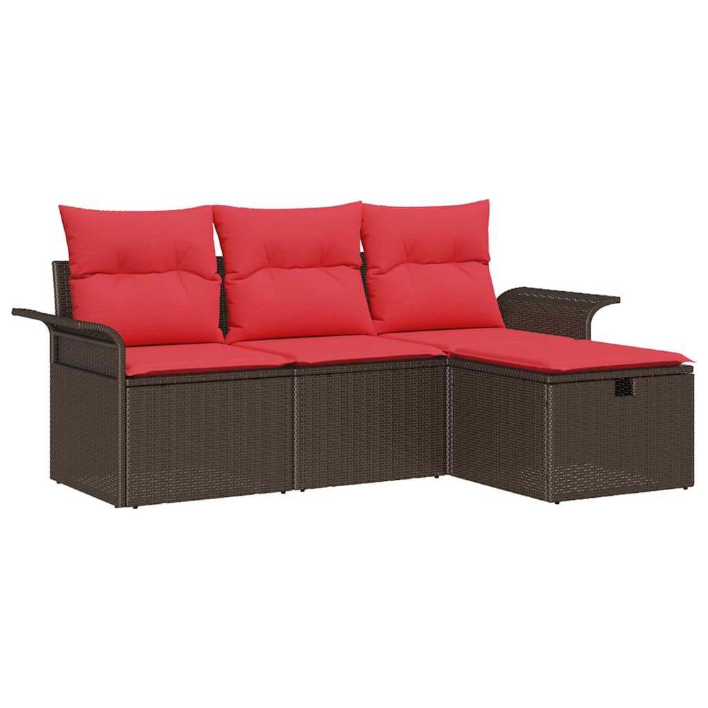 Havesofa Sæt 4 stk. Brun og Rød polyrattan