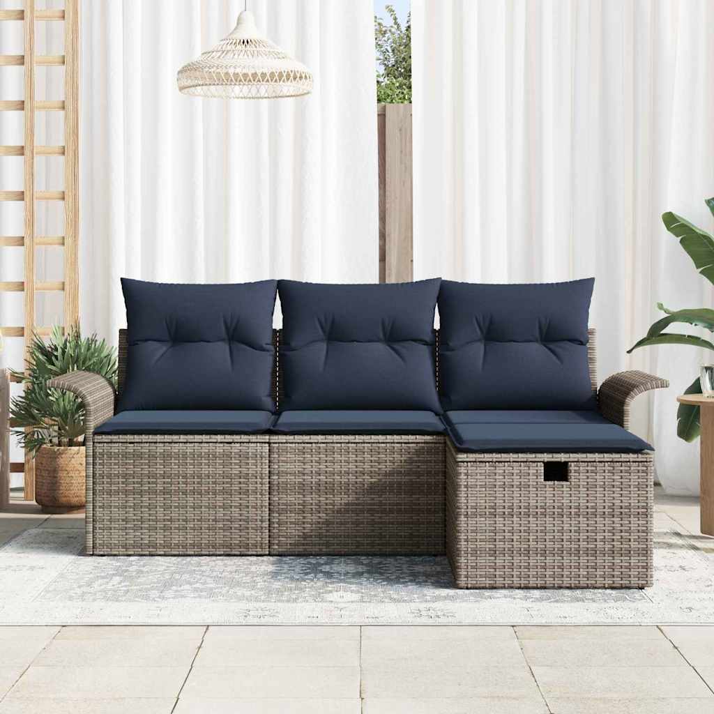 Havesofa Sæt 4 stk. Grå og Marineblå polyrattan