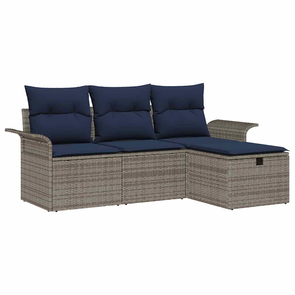 Havesofa Sæt 4 stk. Grå og Marineblå polyrattan