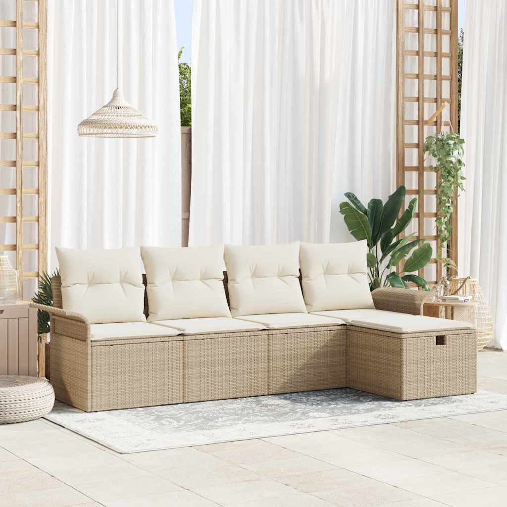 Havesofa Sæt 5 stk. Beige og creme polyrattan