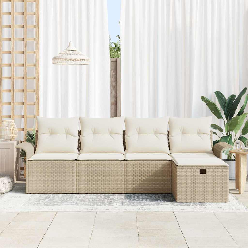 Havesofa Sæt 5 stk. Beige og creme polyrattan