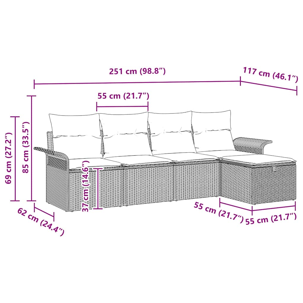 Havesofa Sæt 5 stk. Beige og creme polyrattan