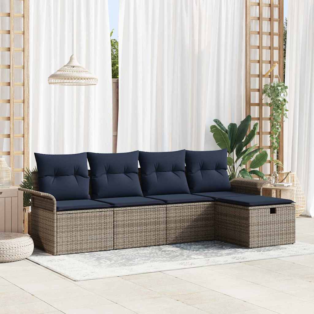 Havesofa Sæt 5 stk. Grå og Marineblå polyrattan