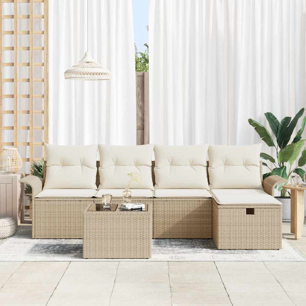 Havesofa Sæt 6 stk. Beige og creme polyrattan