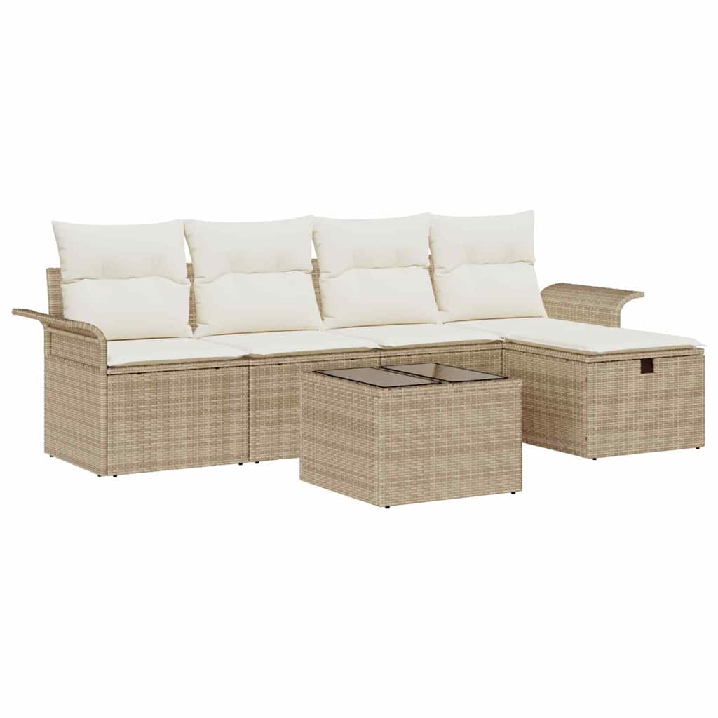 Havesofa Sæt 6 stk. Beige og creme polyrattan