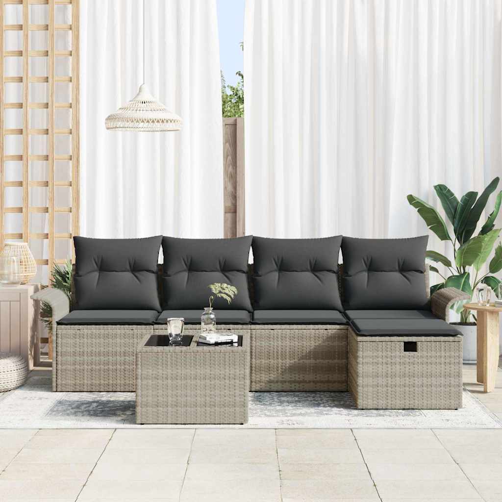 Havesofa Sæt 6 stk. Lysegrå polyrattan