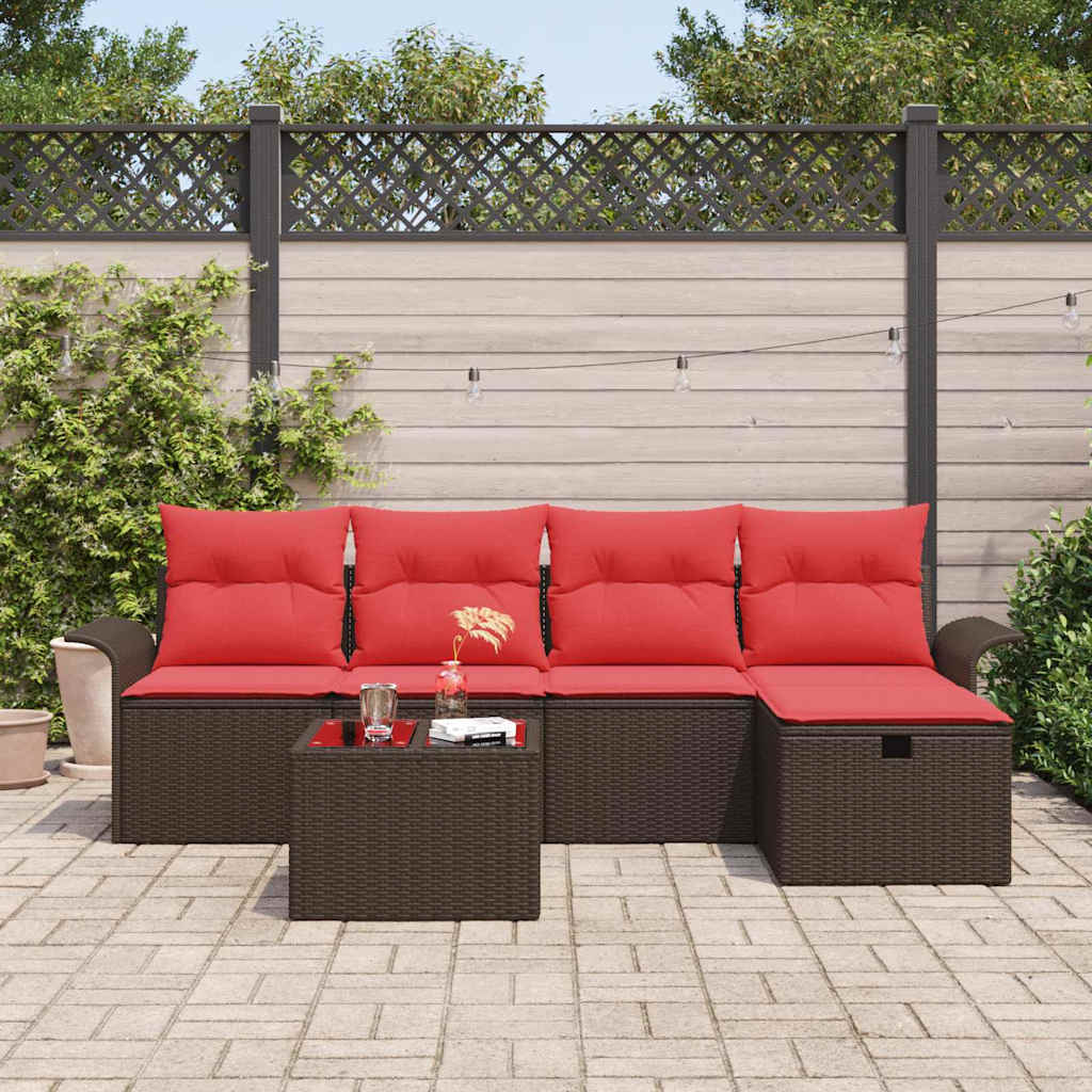 Havesofa Sæt 6 stk. Brun og Rød polyrattan
