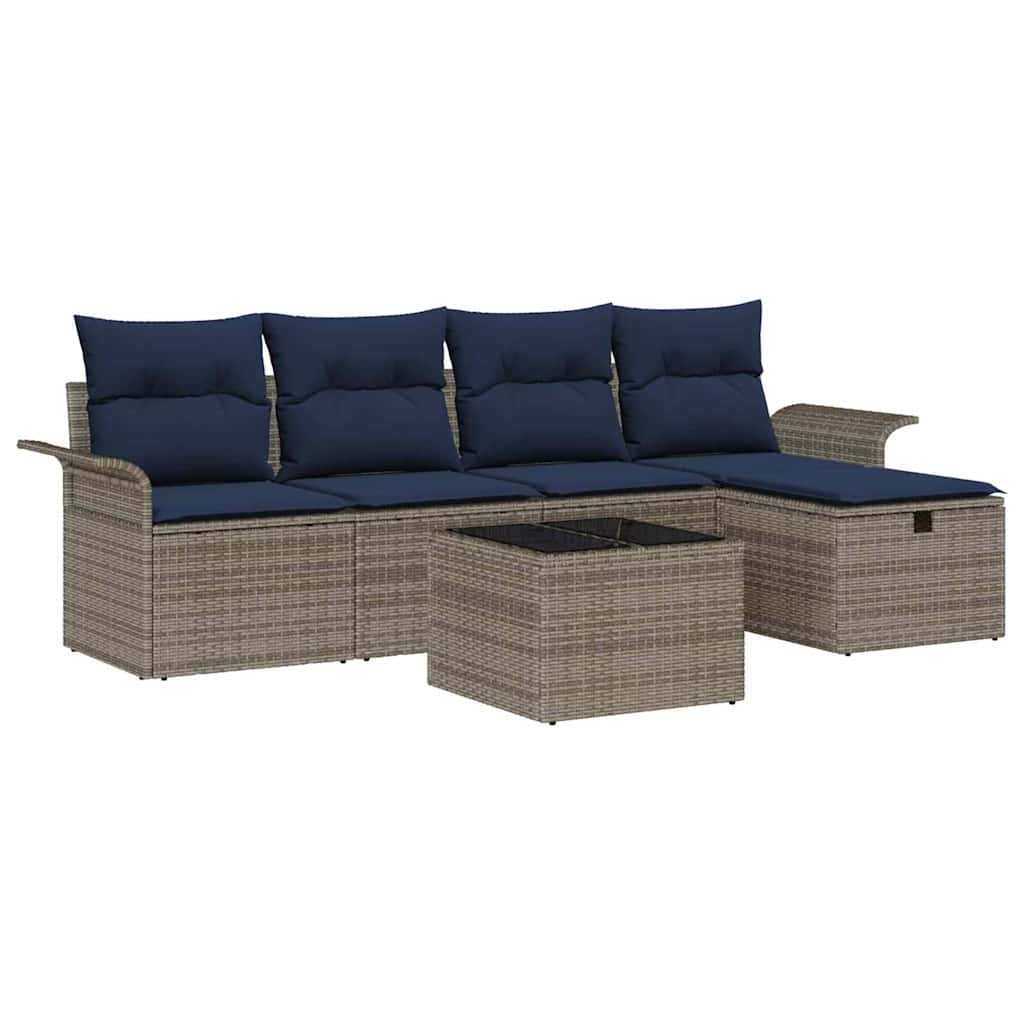 Havesofa Sæt 6 stk. Grå og Marineblå polyrattan