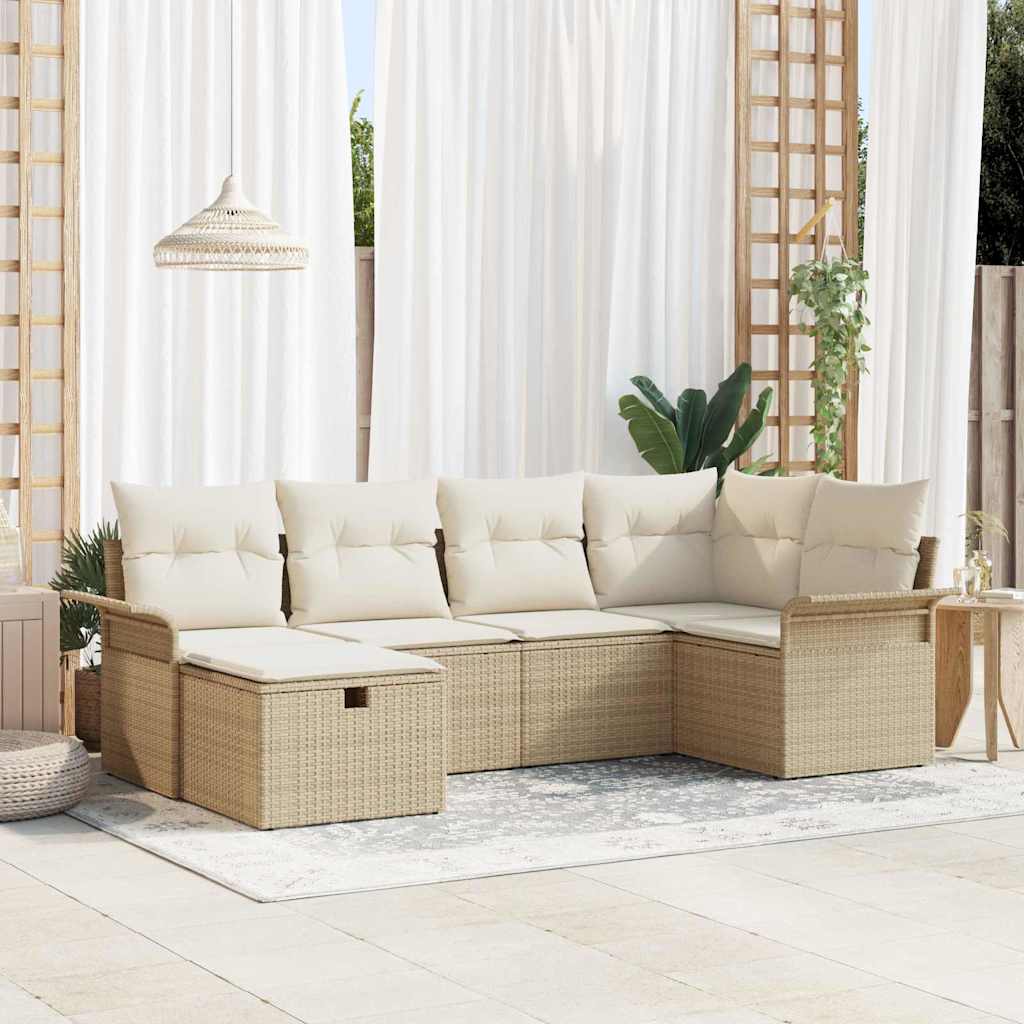 Havesofa Sæt 6 stk. Beige og creme polyrattan