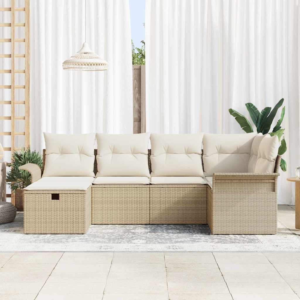 Havesofa Sæt 6 stk. Beige og creme polyrattan