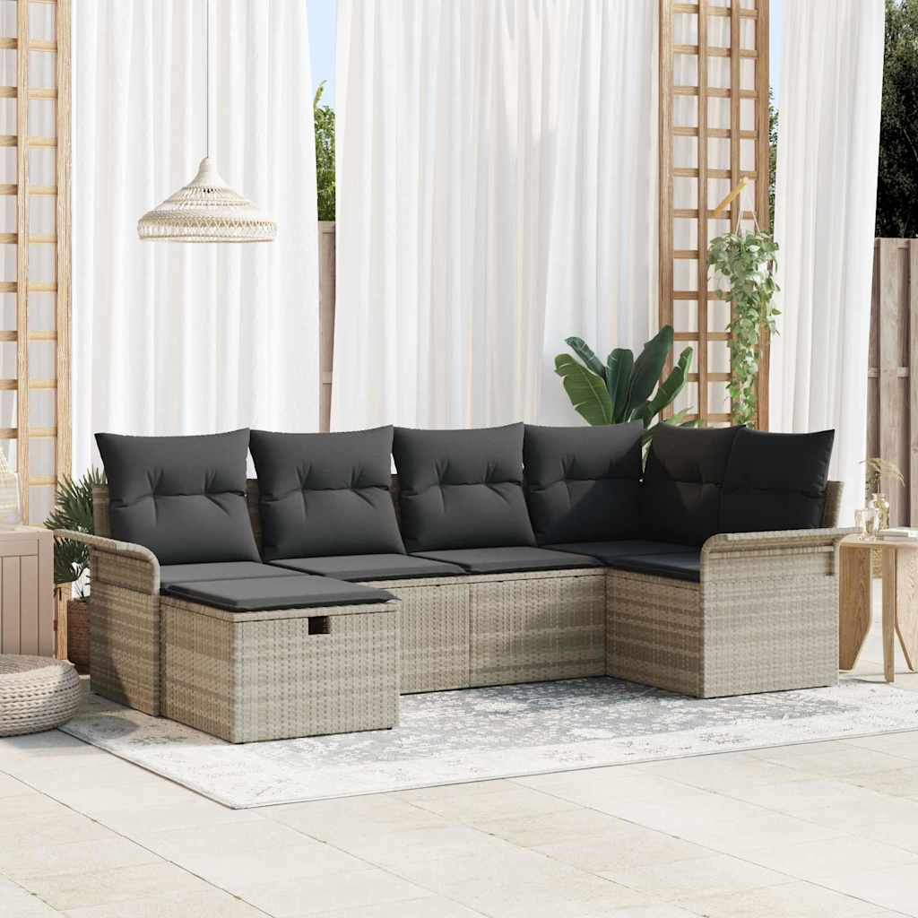 Havesofa Sæt 6 stk. Lysegrå polyrattan