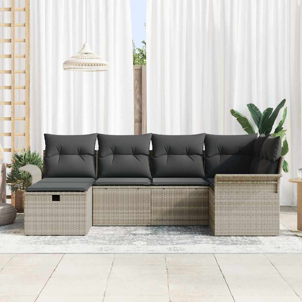 Havesofa Sæt 6 stk. Lysegrå polyrattan