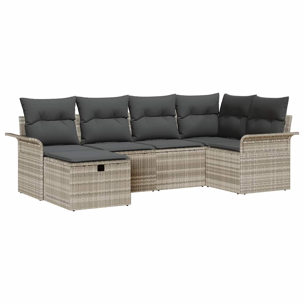 Havesofa Sæt 6 stk. Lysegrå polyrattan