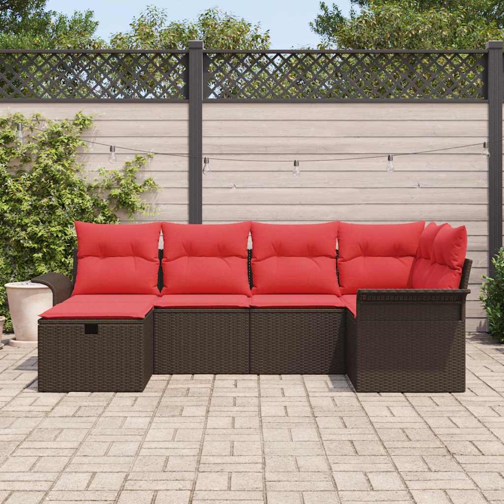 Havesofa Sæt 6 stk. Brun og Rød polyrattan