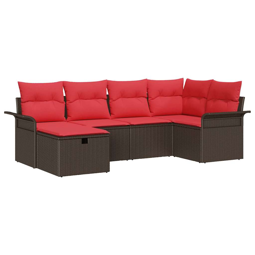 Havesofa Sæt 6 stk. Brun og Rød polyrattan