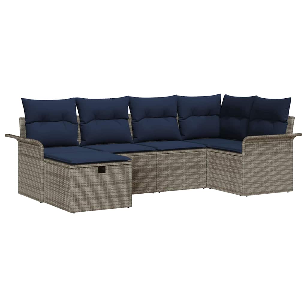Havesofa Sæt 6 stk. Grå og Marineblå polyrattan