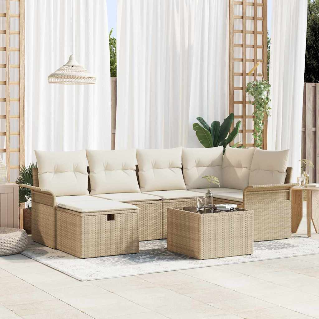 Havesofa Sæt 7 stk. Beige og creme polyrattan