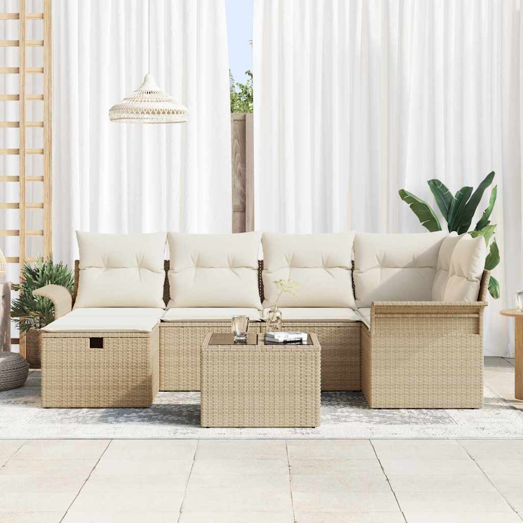 Havesofa Sæt 7 stk. Beige og creme polyrattan