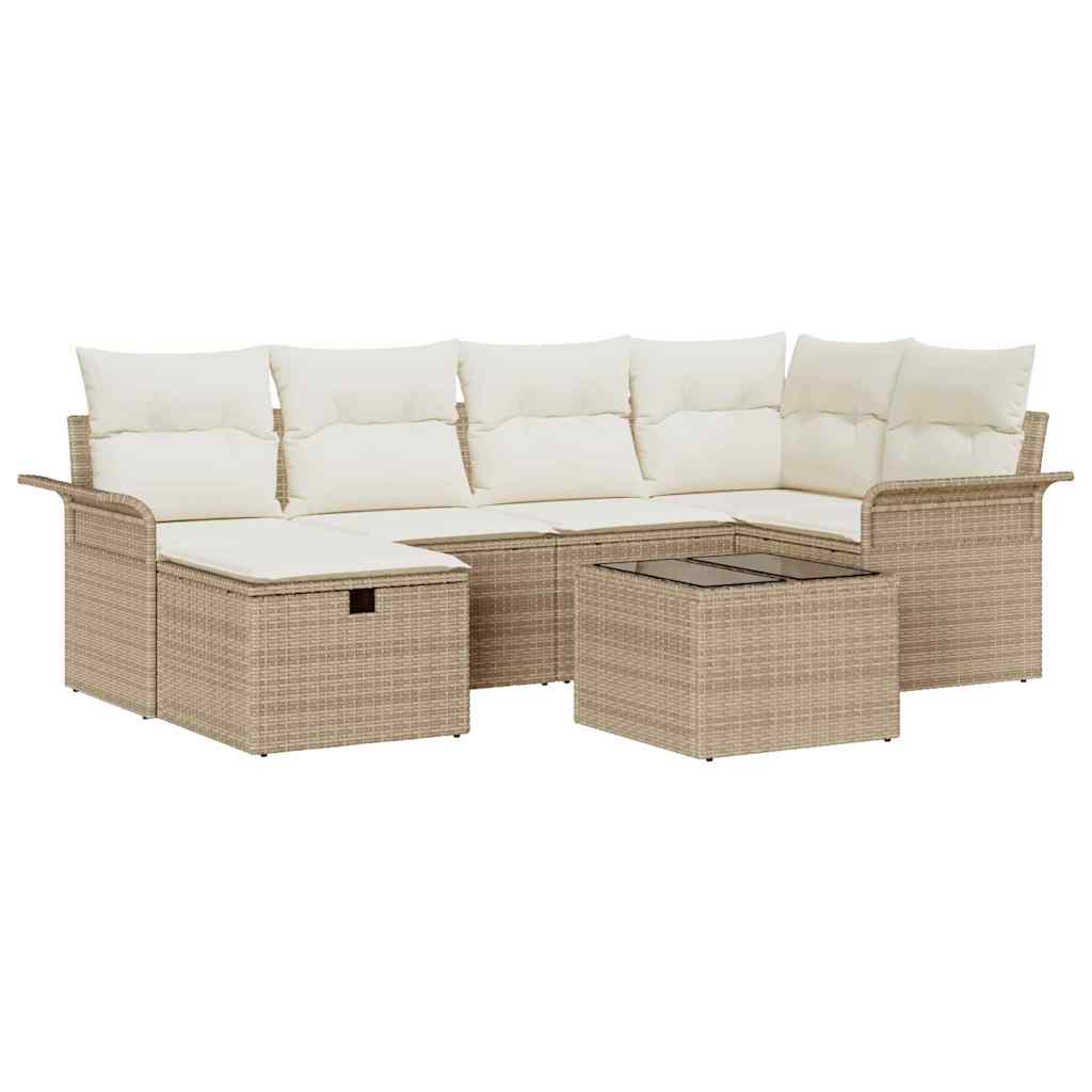 Havesofa Sæt 7 stk. Beige og creme polyrattan