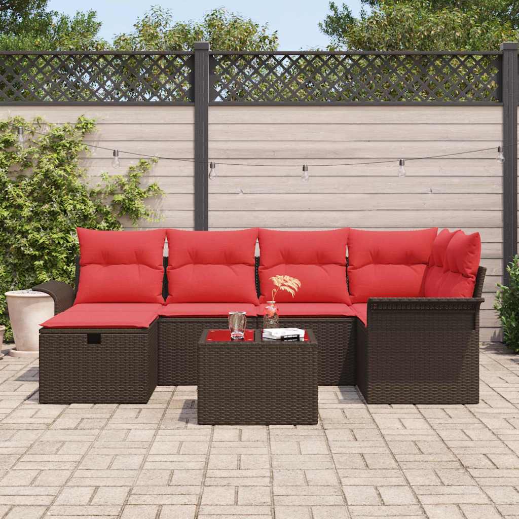Havesofa Sæt 7 stk. Brun og Rød polyrattan