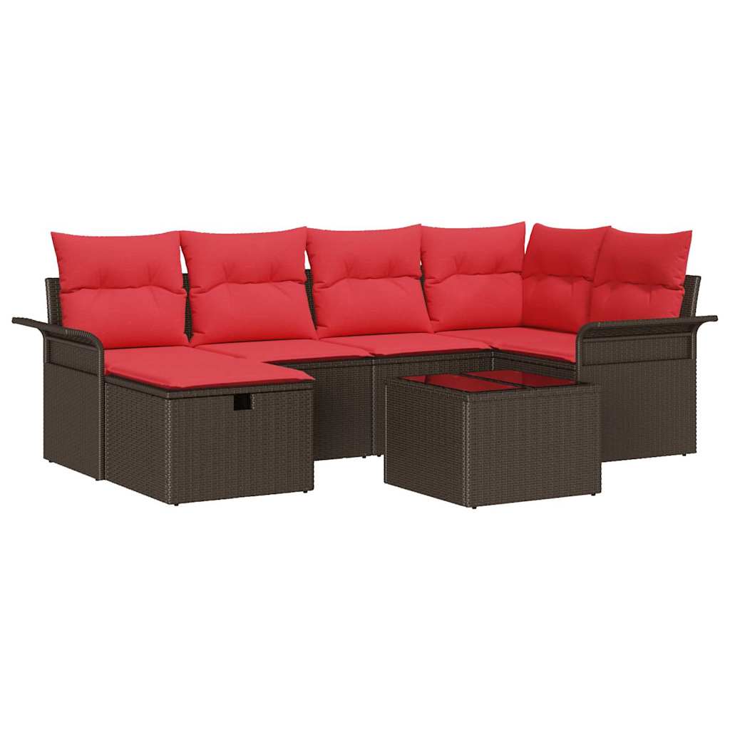 Havesofa Sæt 7 stk. Brun og Rød polyrattan