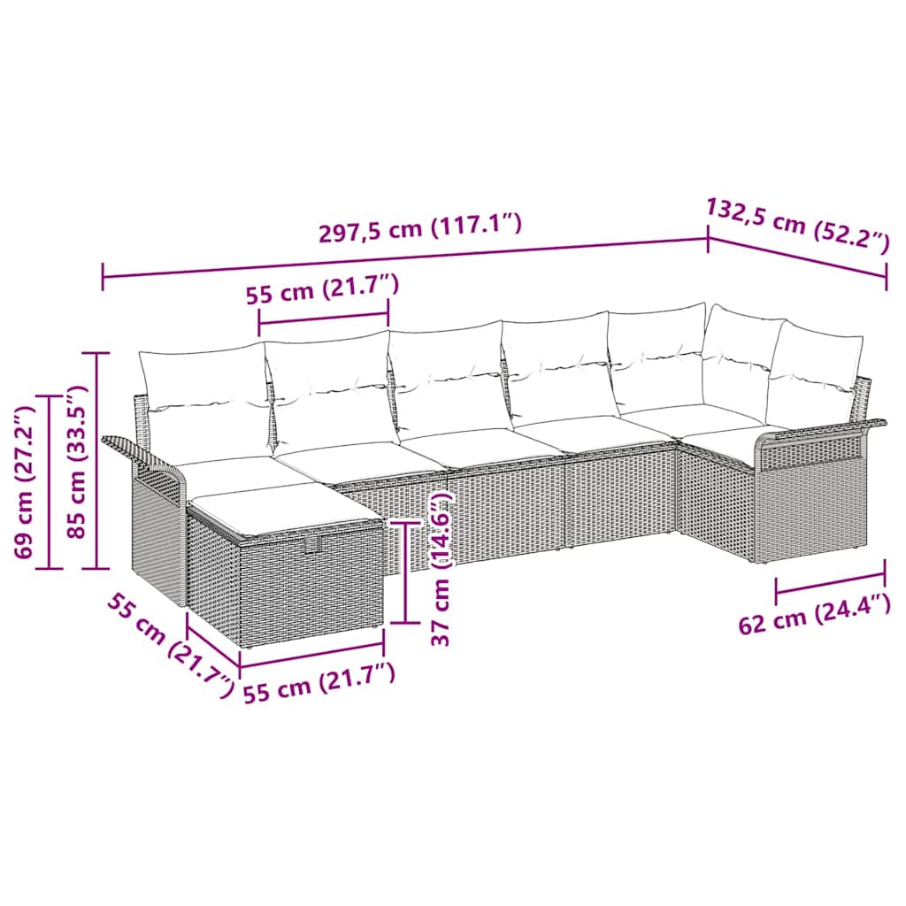 Havesofa Sæt 7 stk. Lysegrå polyrattan