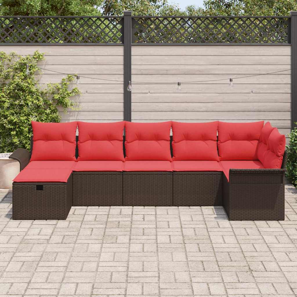 Havesofa Sæt 7 stk. Brun og Rød polyrattan