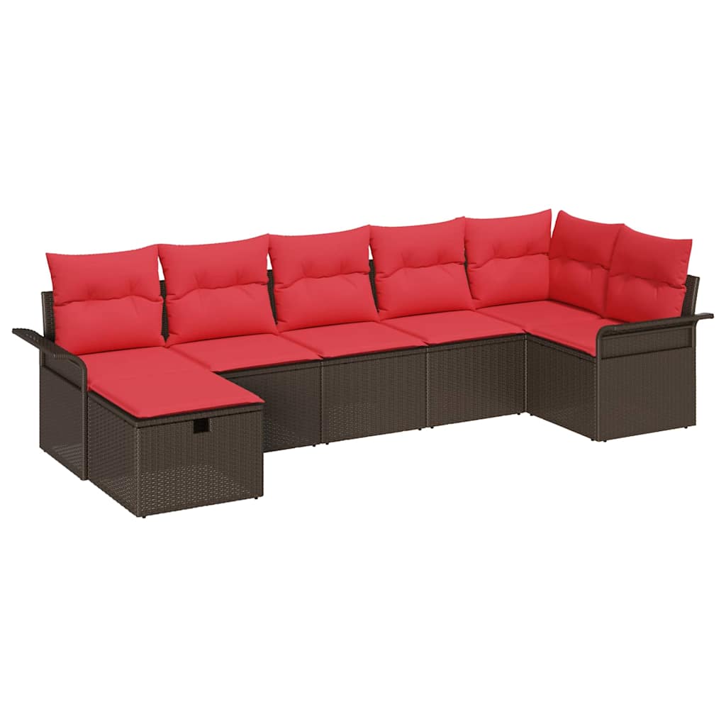 Havesofa Sæt 7 stk. Brun og Rød polyrattan