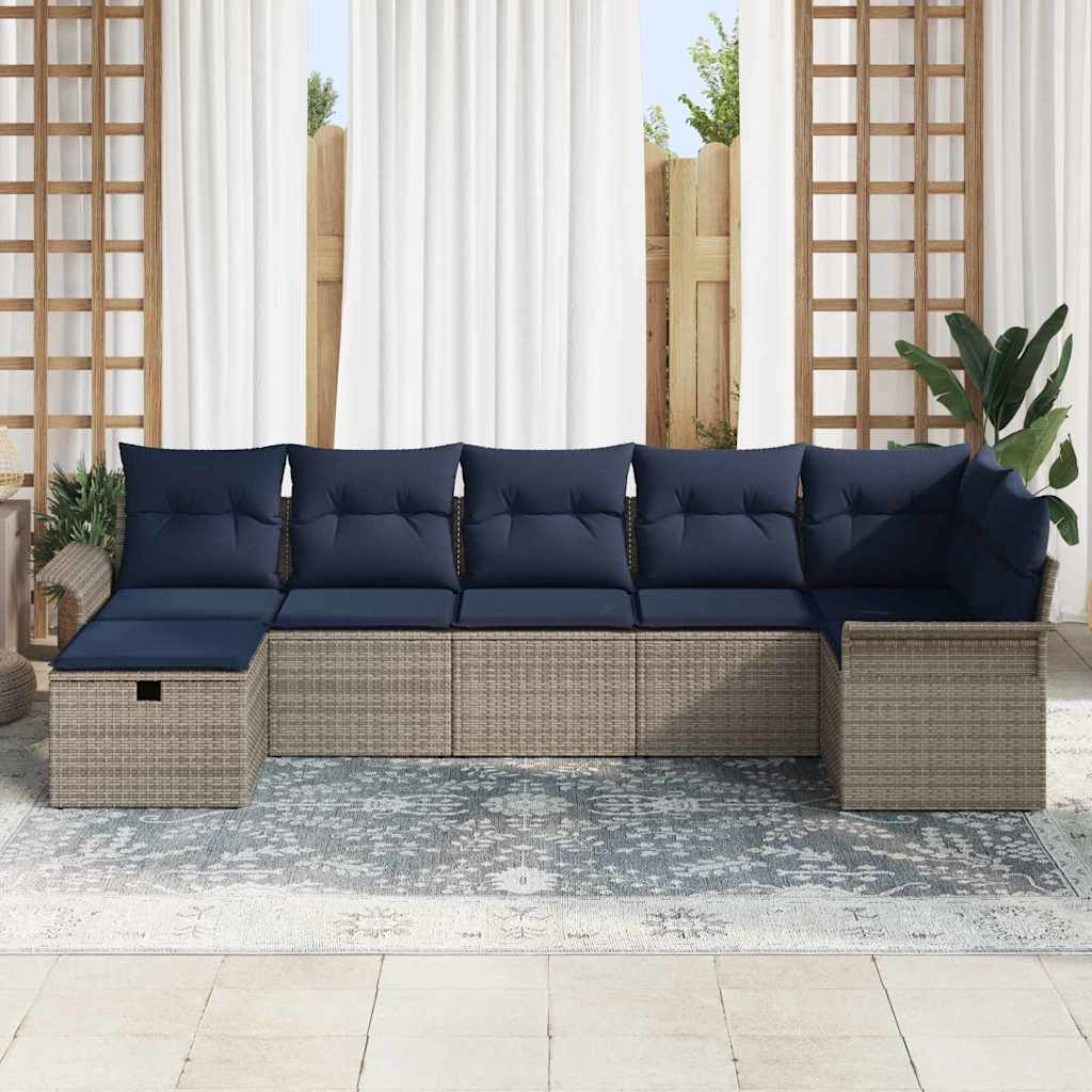 Havesofa Sæt 7 stk. Grå og Marineblå polyrattan