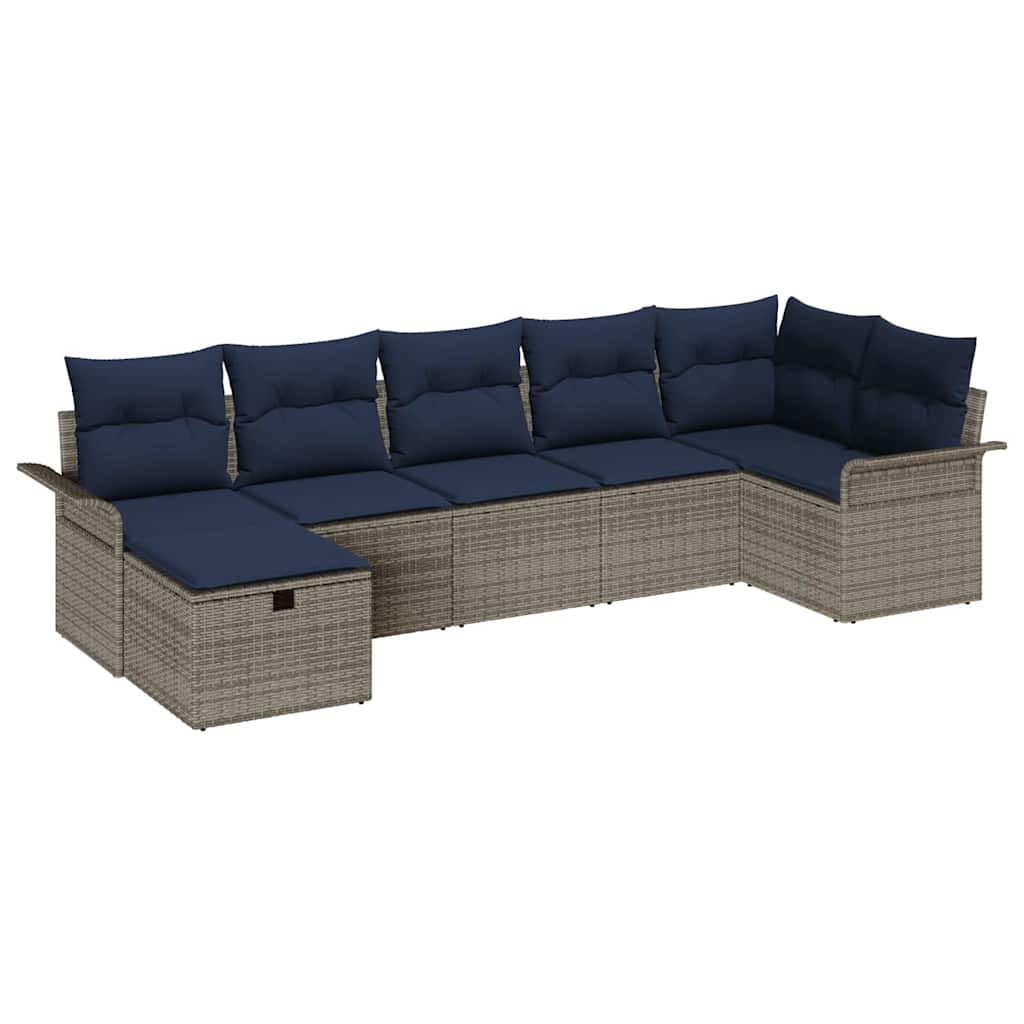 Havesofa Sæt 7 stk. Grå og Marineblå polyrattan