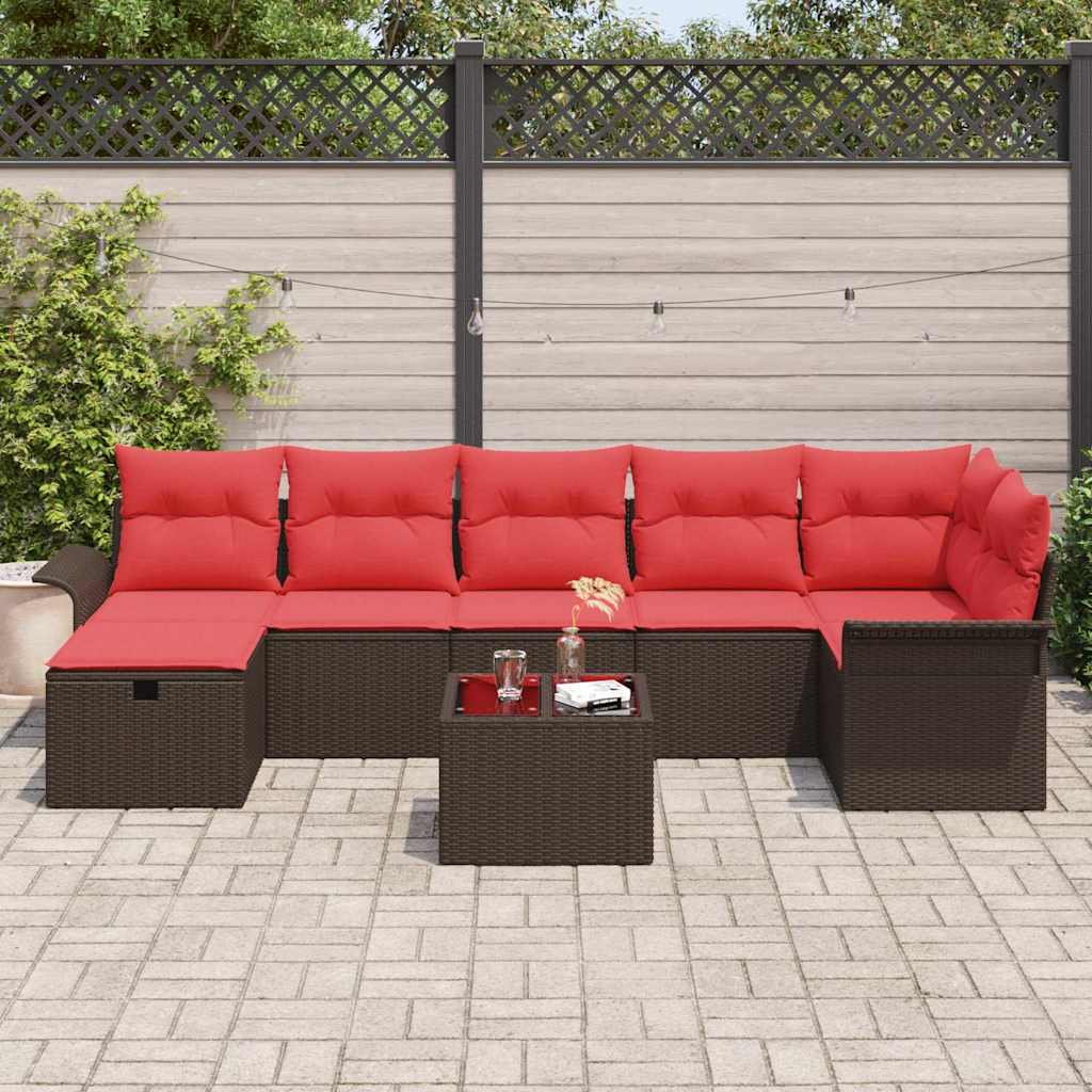 Havesofa Sæt 8 stk. Brun og Rød polyrattan