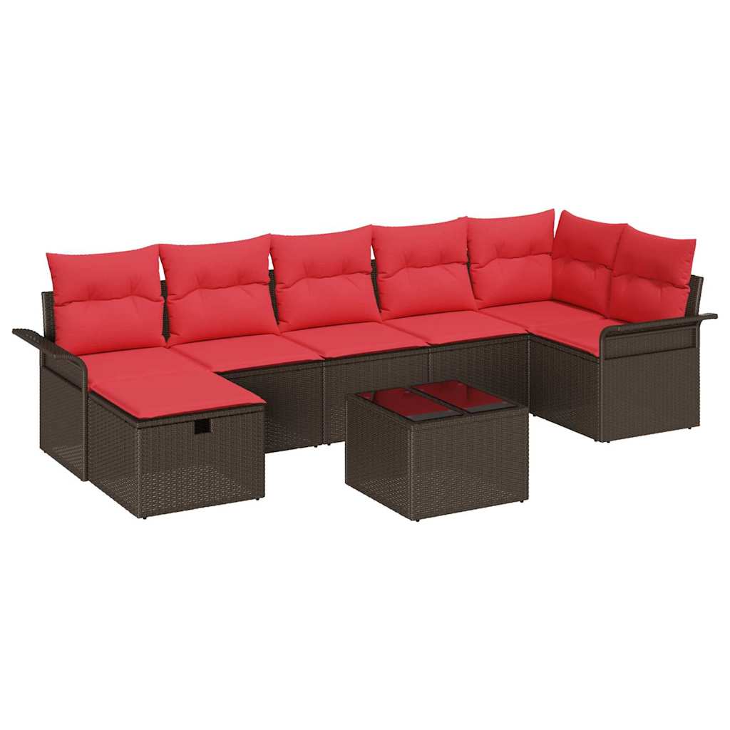 Havesofa Sæt 8 stk. Brun og Rød polyrattan