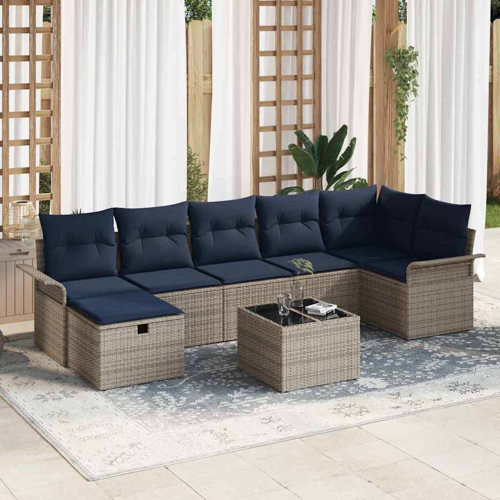 Havesofa Sæt 8 stk. Grå og Marineblå polyrattan