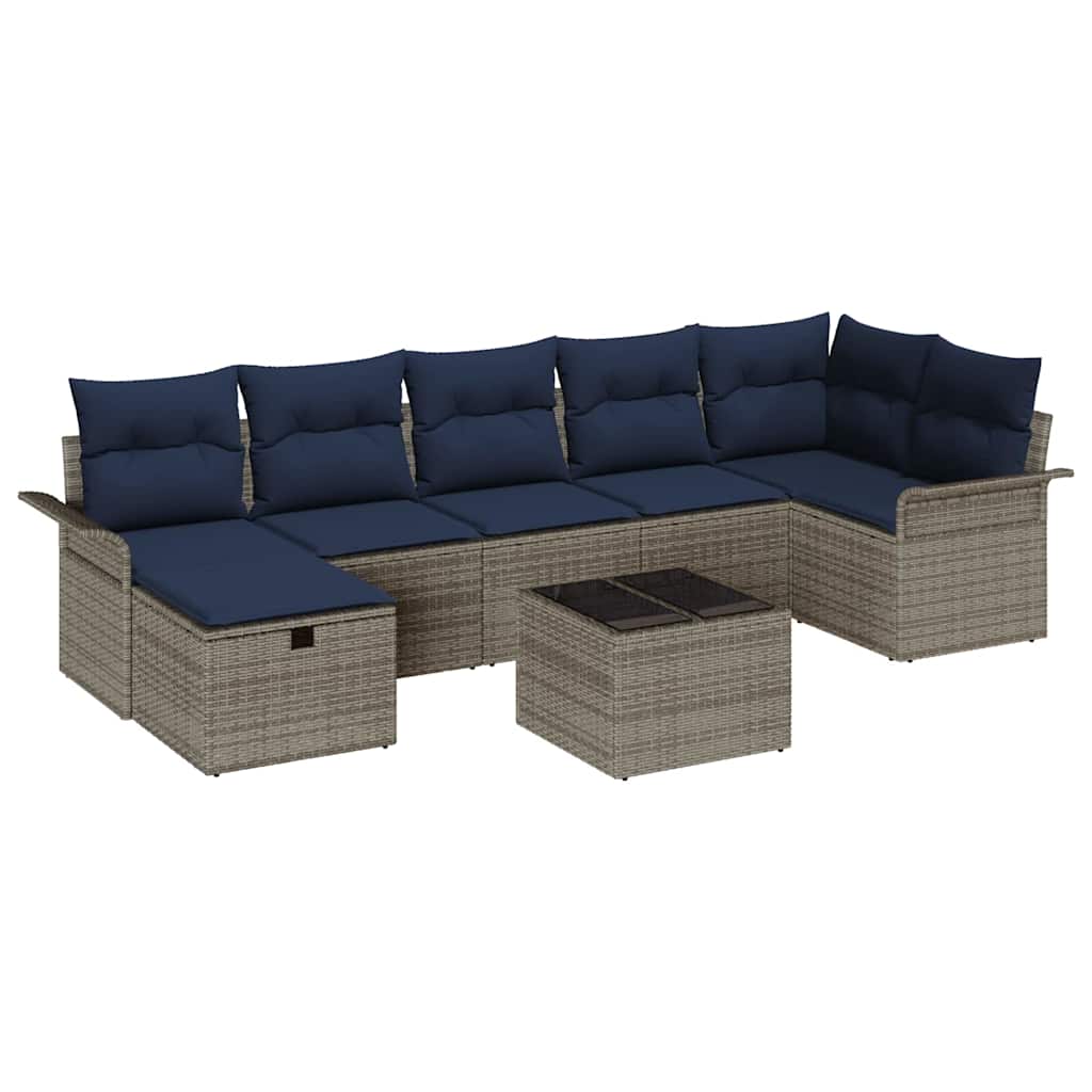 Havesofa Sæt 8 stk. Grå og Marineblå polyrattan