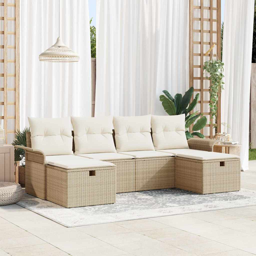 Havesofa Sæt 6 stk. Beige og creme polyrattan