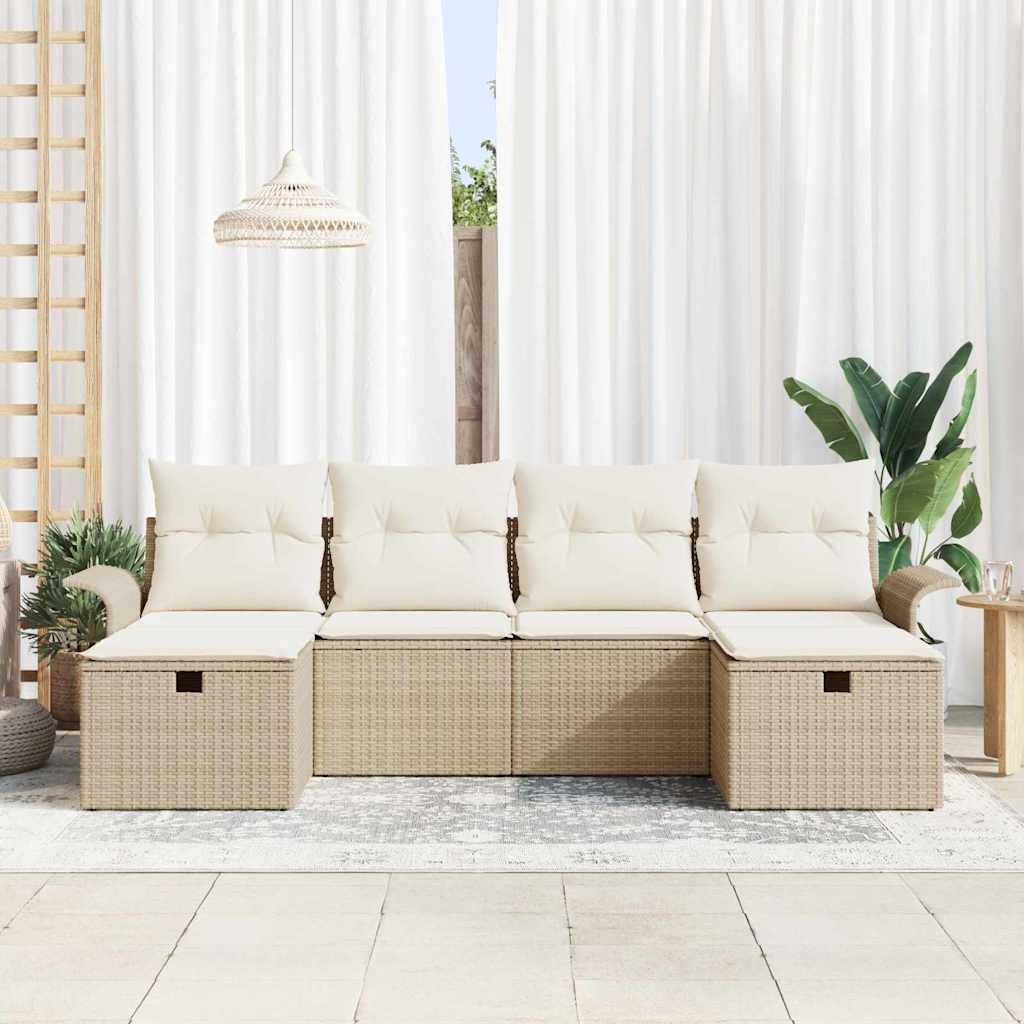 Havesofa Sæt 6 stk. Beige og creme polyrattan
