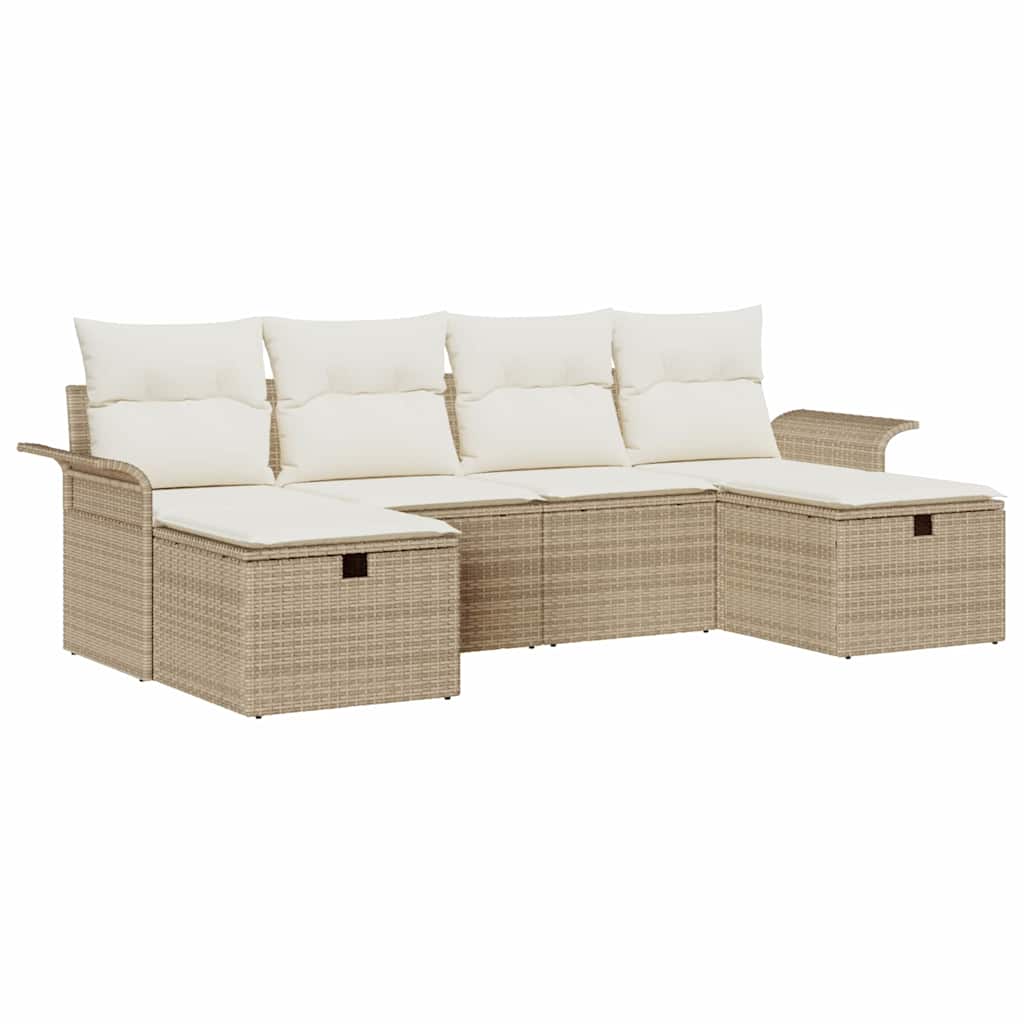 Havesofa Sæt 6 stk. Beige og creme polyrattan