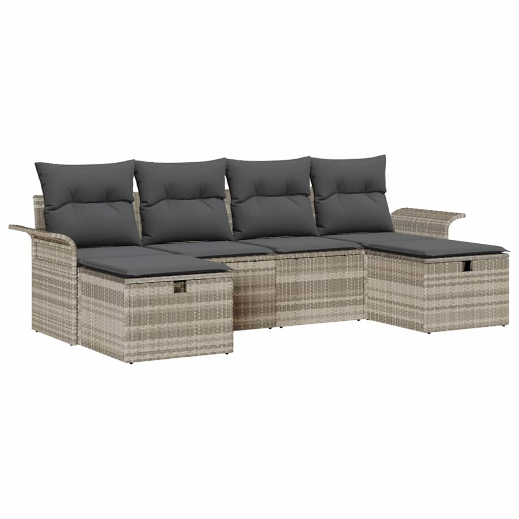 Havesofa Sæt 6 stk. Lysegrå polyrattan